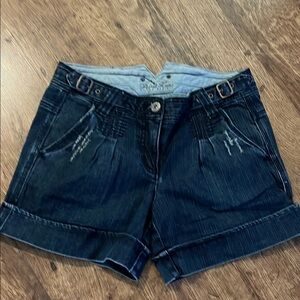 - Point Zero Blue Jean Shorts with Pleated Front and Cuffed Hem